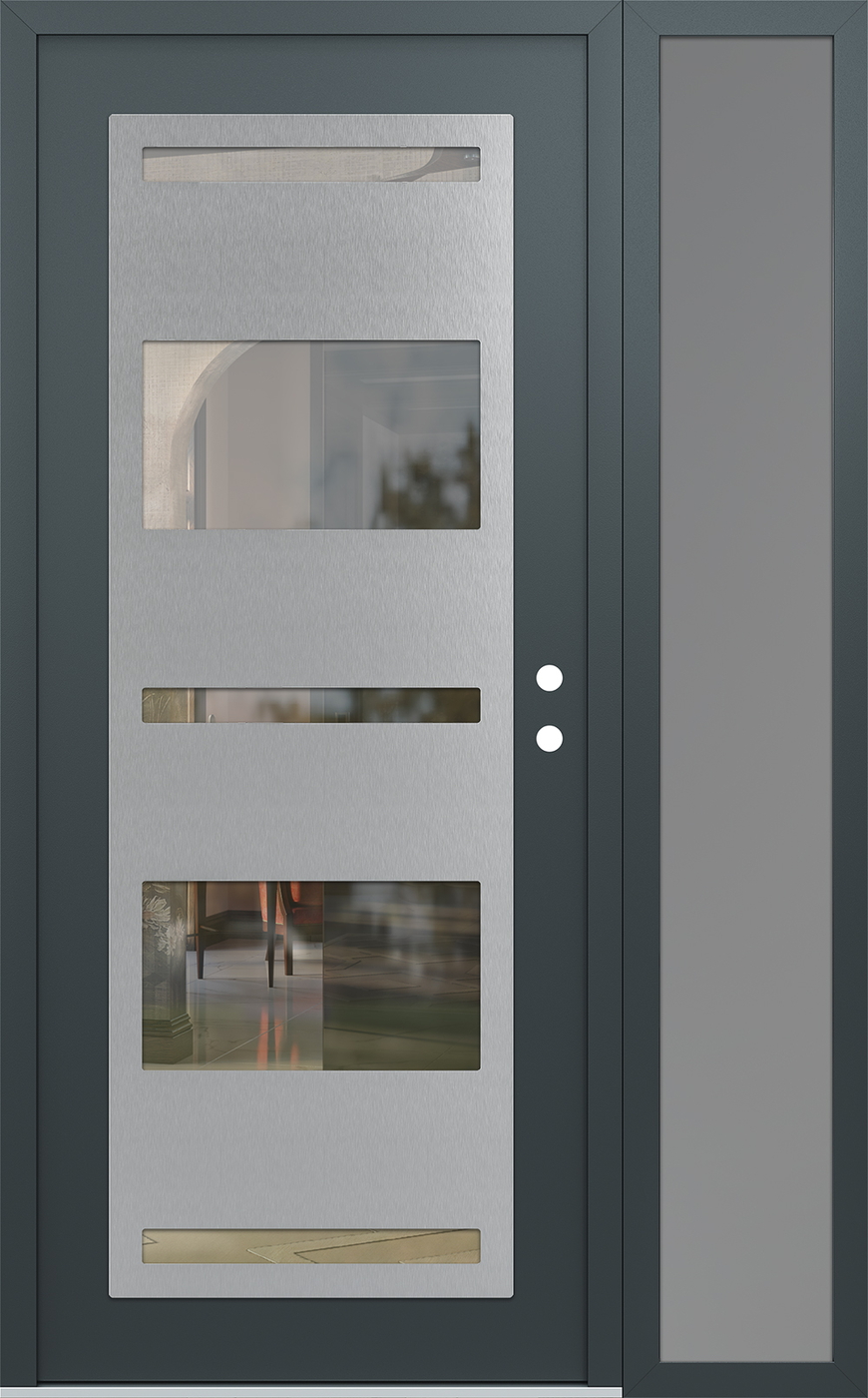 Modern Steel Front Door Diamond C10 48" x 80" anthracite/anthracite clear Glass Panel stainless steel LHI with Sidelite frosted Glass