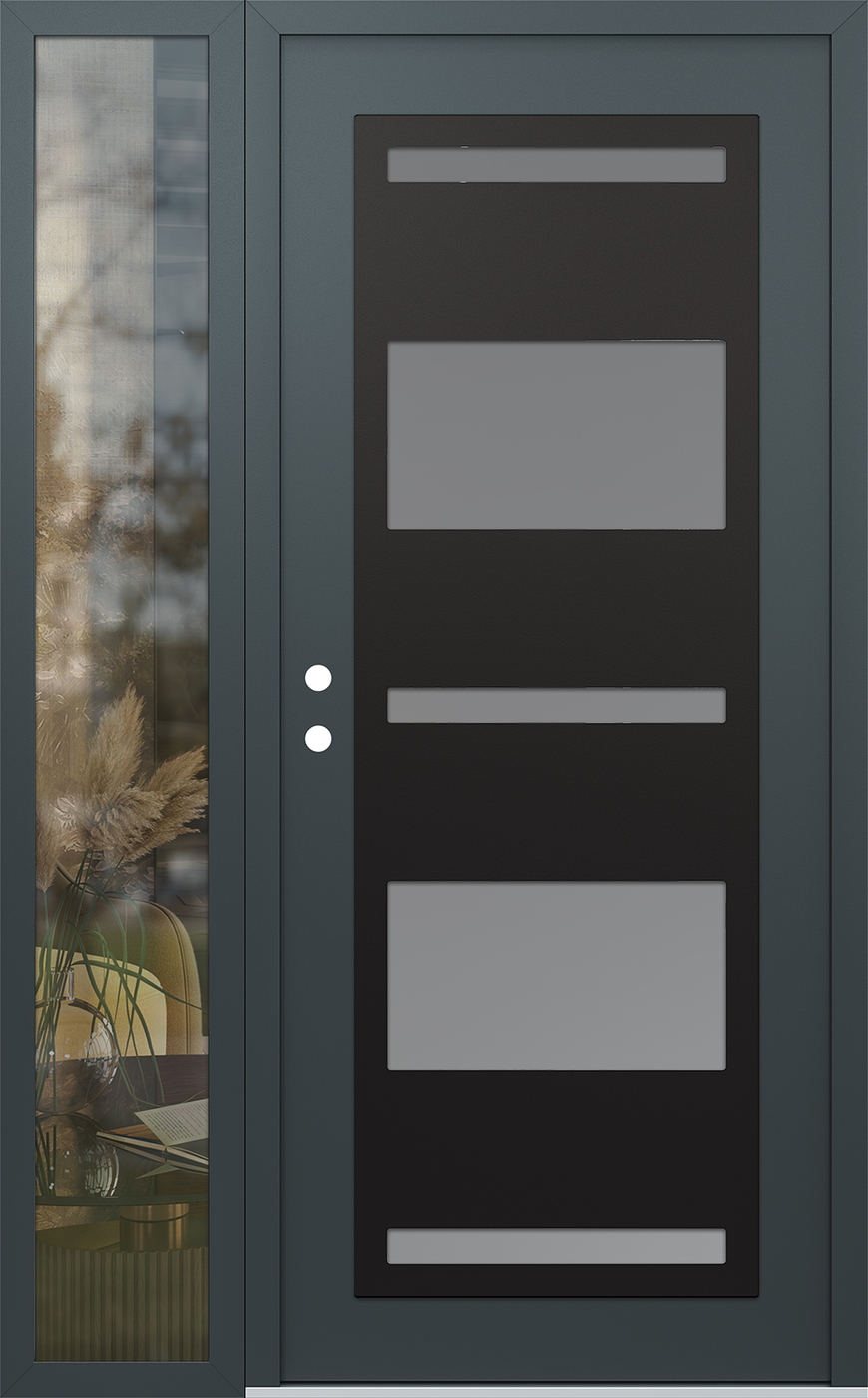 Modern Steel Front Door Diamond C10 48" x 80" anthracite/anthracite frosted Glass Panel black RHI with Sidelite clear Glass