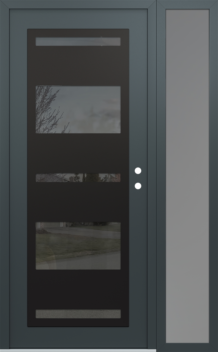 Modern Steel Front Door Diamond C10 48" x 80" anthracite/anthracite mirrored Glass Panel black LHI with Sidelite frosted Glass