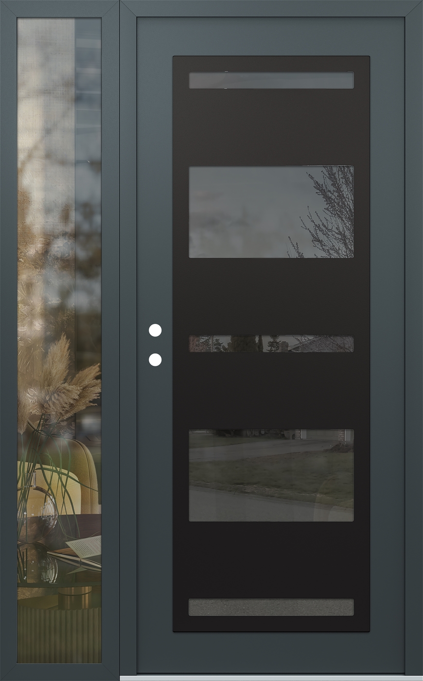 Modern Steel Front Door Diamond C10 48" x 80" anthracite/anthracite mirrored Glass Panel black RHI with Sidelite clear Glass