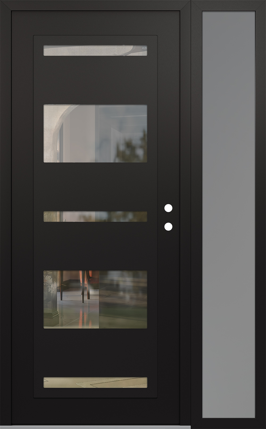 Modern Steel Front Door Diamond C10 48" x 80" black/black clear Glass Panel black LHI with Sidelite frosted Glass