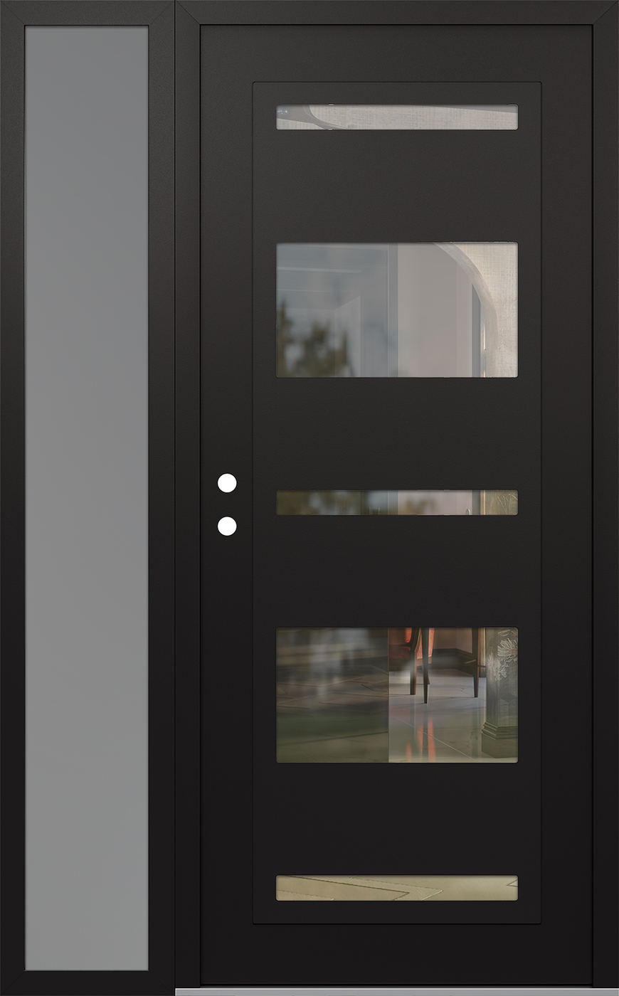 Modern Steel Front Door Diamond C10 48" x 80" black/black clear Glass Panel black RHI with Sidelite frosted Glass