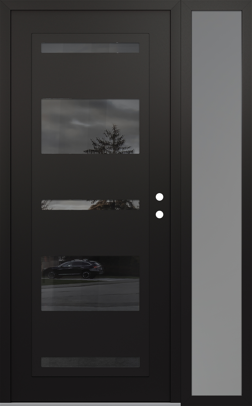 Modern Steel Front Door Diamond C10 48" x 80" black/black mirrored Glass Panel black LHI with Sidelite frosted Glass