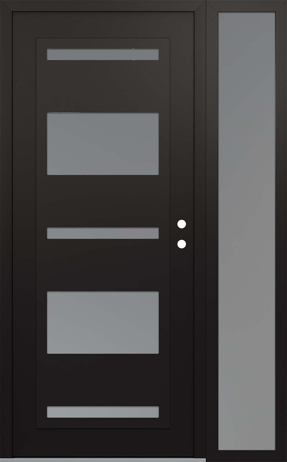 Modern Steel Front Door Diamond C10 48" x 80" black/white frosted Glass Panel black LHI with Sidelite frosted Glass