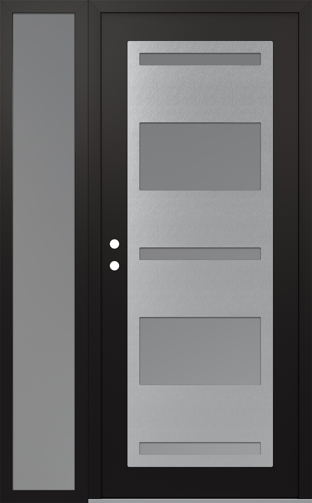 Modern Steel Front Door Diamond C10 48" x 80" black/white frosted Glass Panel stainless steel RHI with Sidelite frosted Glass
