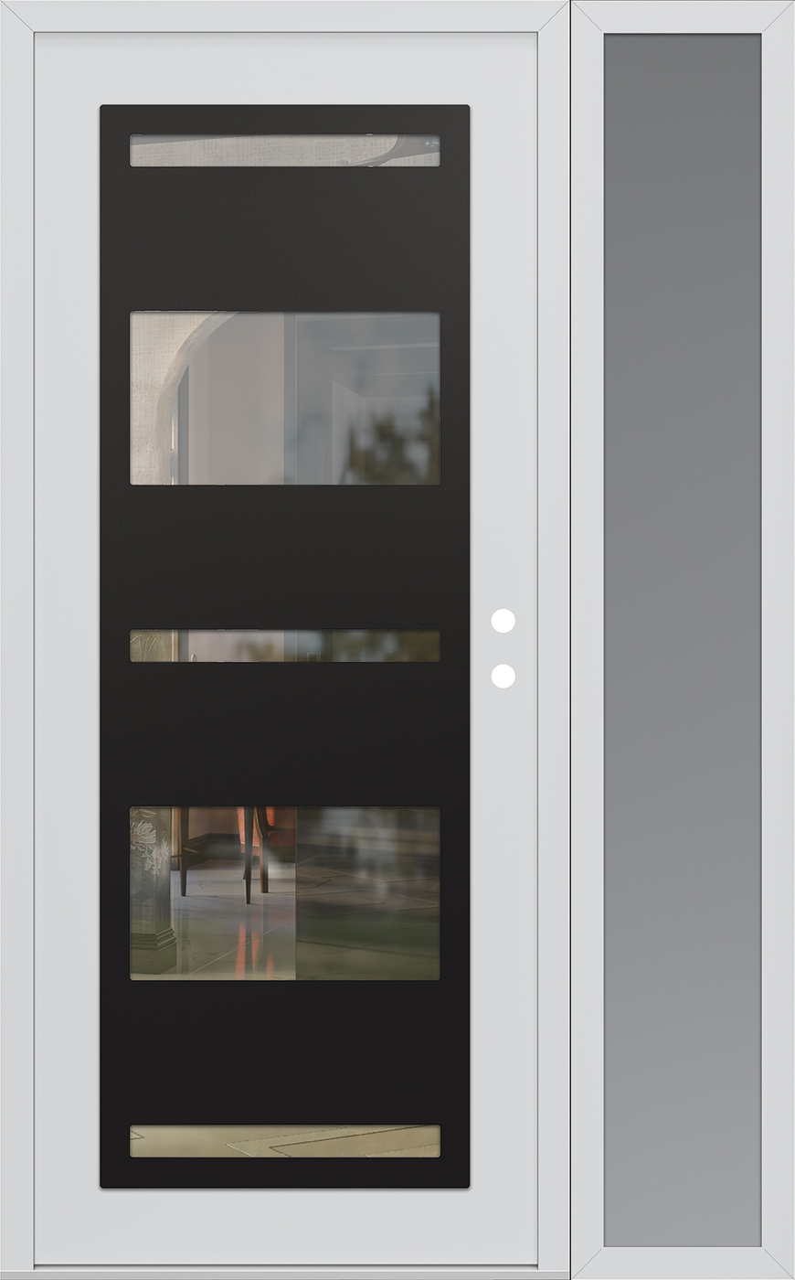 Modern Steel Front Door Diamond C10 48" x 80" white/white clear Glass Panel black LHI with Sidelite frosted Glass
