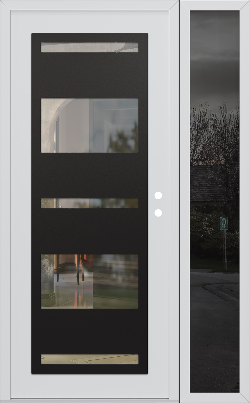 Modern Steel Front Door Diamond C10 48" x 80" white/white clear Glass Panel black LHI with Sidelite mirrored Glass