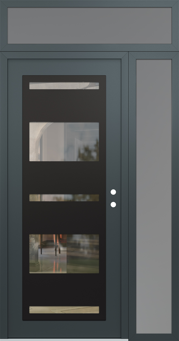 Modern Steel Front Door Diamond C10 48" x 96" anthracite/anthracite clear Glass Panel black LHI with Sidelite and Transom frosted Glass