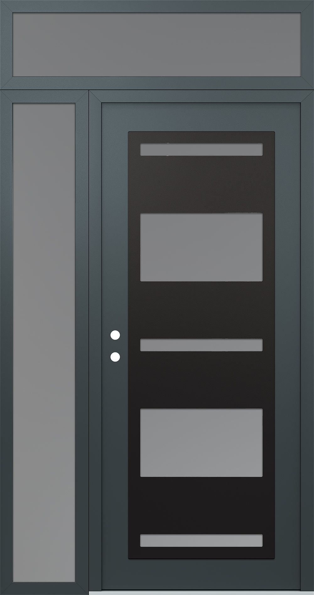 Modern Steel Front Door Diamond C10 48" x 96" anthracite/anthracite frosted Glass Panel black RHI with Sidelite and Transom frosted Glass