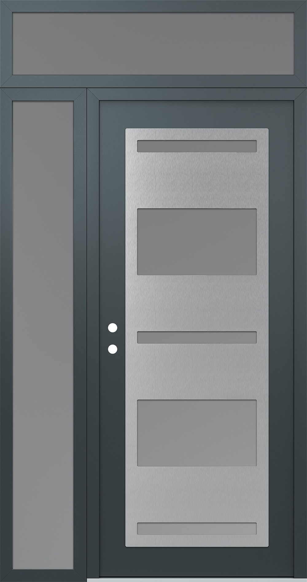 Modern Steel Front Door Diamond C10 48" x 96" anthracite/anthracite frosted Glass Panel stainless steel RHI with Sidelite and Transom frosted Glass