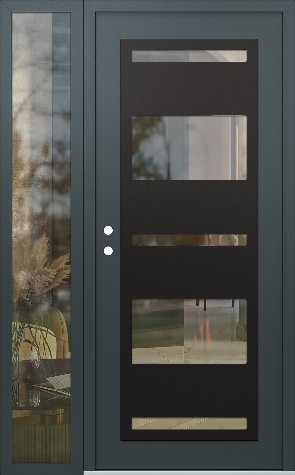 Modern Steel Front Door Diamond C10 50" x 80" anthracite/anthracite clear Glass Panel black RHI with Sidelite clear Glass