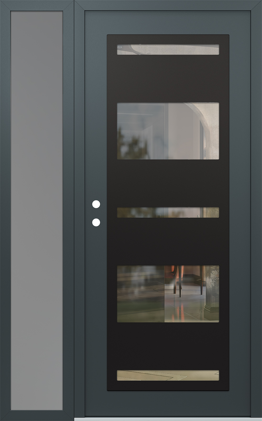 Modern Steel Front Door Diamond C10 50" x 80" anthracite/anthracite clear Glass Panel black RHI with Sidelite frosted Glass