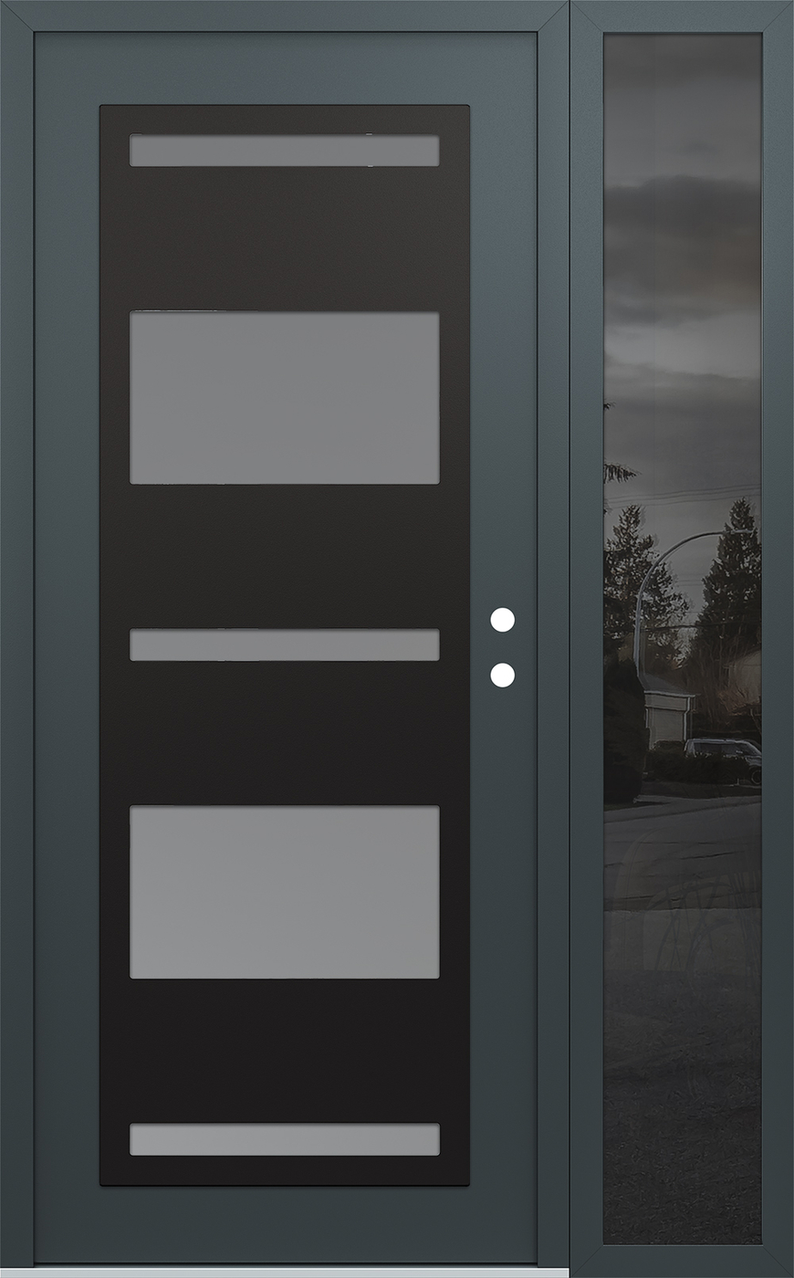 Modern Steel Front Door Diamond C10 50" x 80" anthracite/anthracite frosted Glass Panel black LHI with Sidelite mirrored Glass
