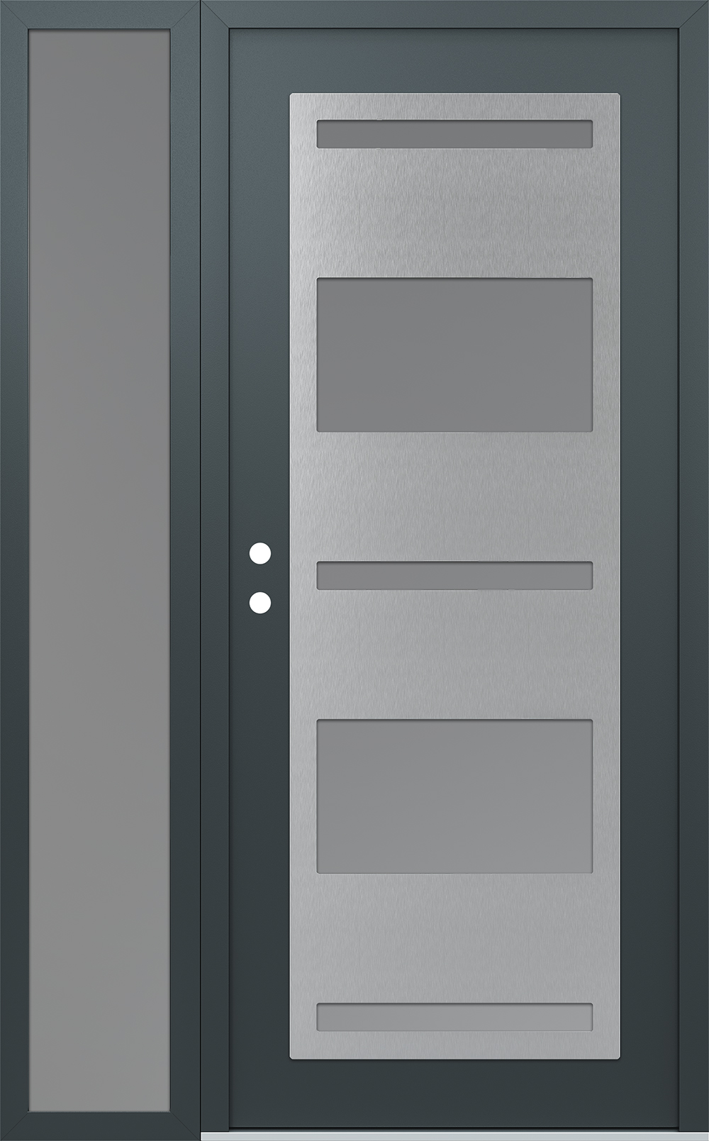 Modern Steel Front Door Diamond C10 50" x 80" anthracite/anthracite frosted Glass Panel stainless steel RHI with Sidelite frosted Glass