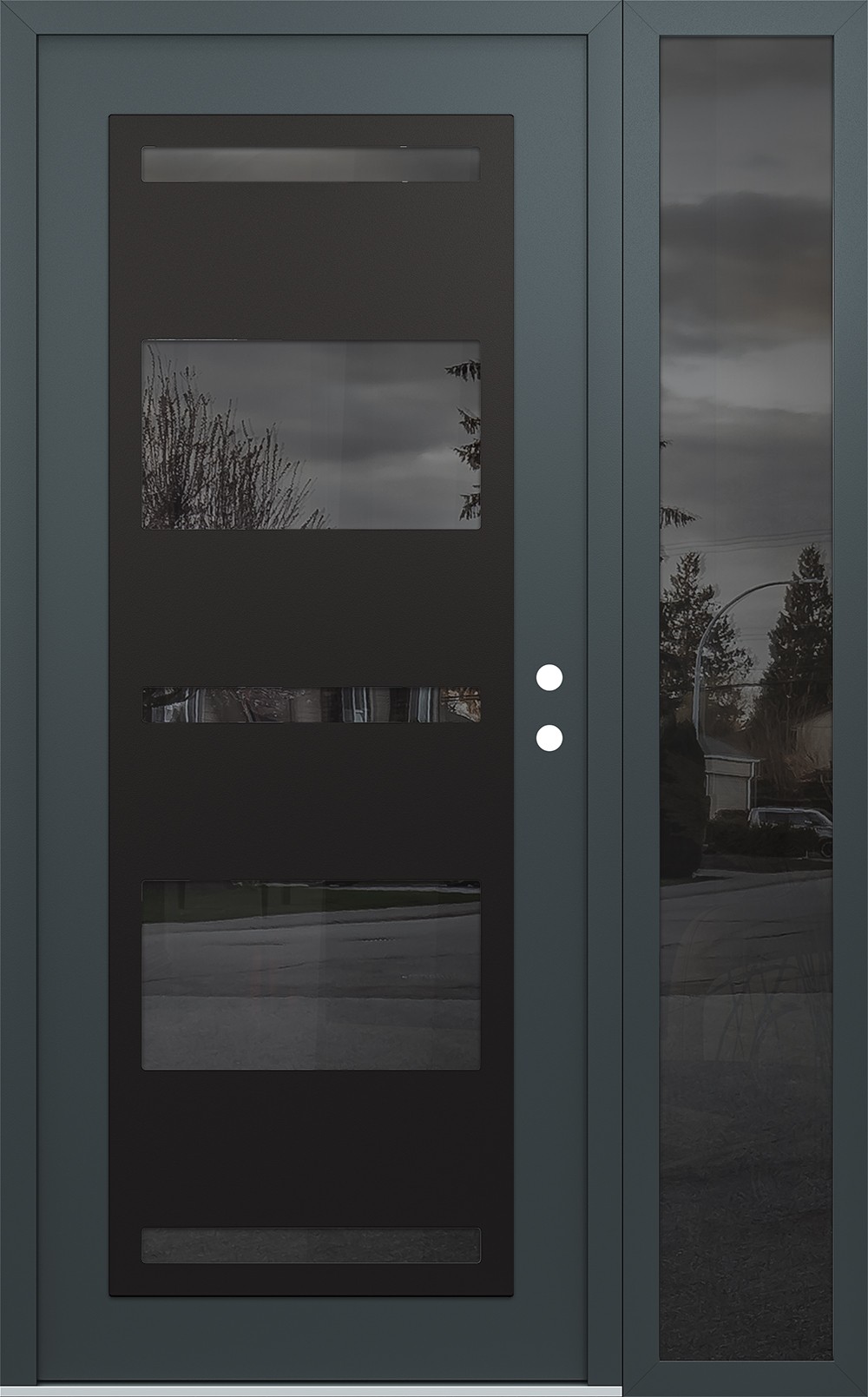 Modern Steel Front Door Diamond C10 50" x 80" anthracite/anthracite mirrored Glass Panel black LHI with Sidelite mirrored Glass