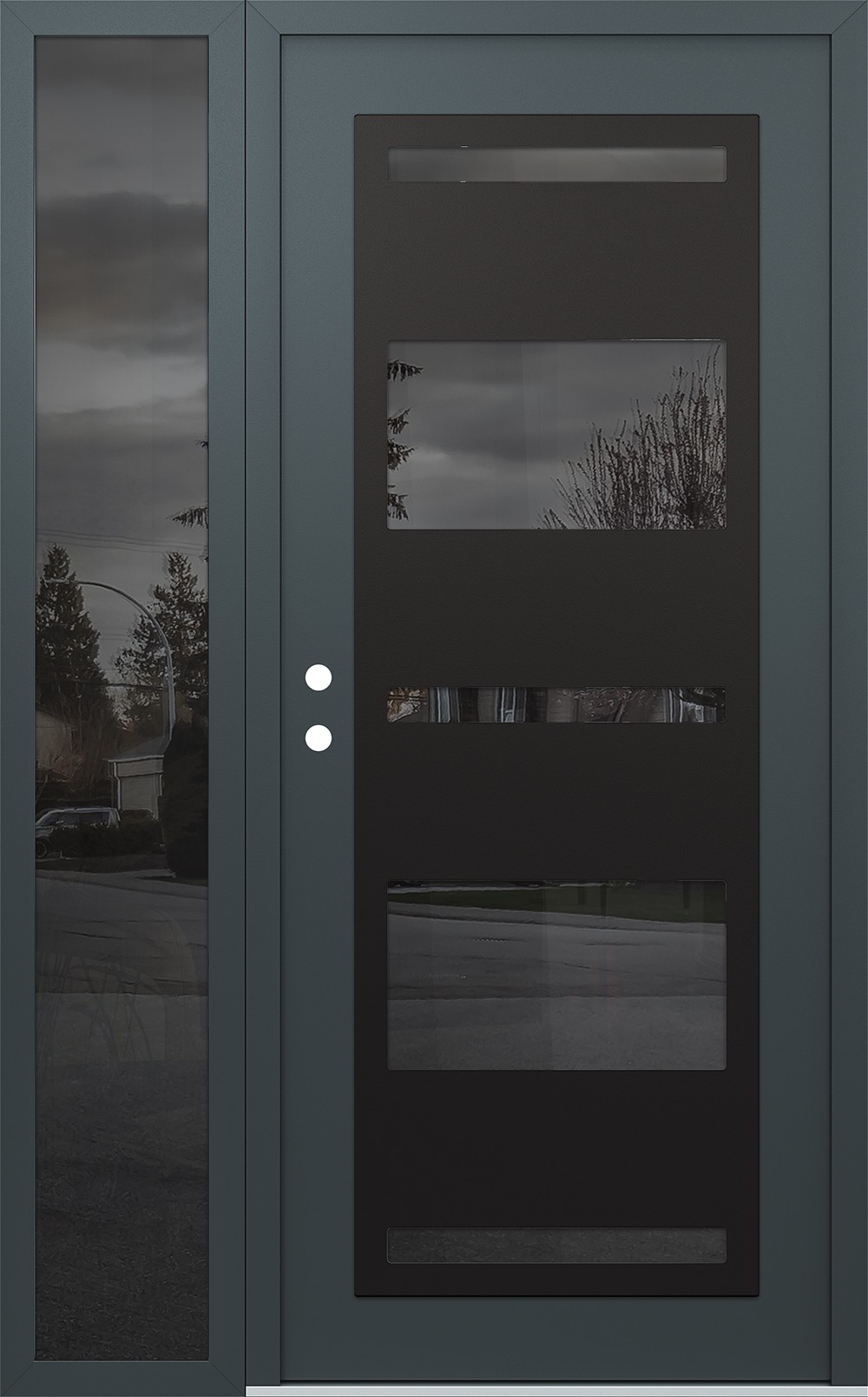 Modern Steel Front Door Diamond C10 50" x 80" anthracite/anthracite mirrored Glass Panel black RHI with Sidelite mirrored Glass