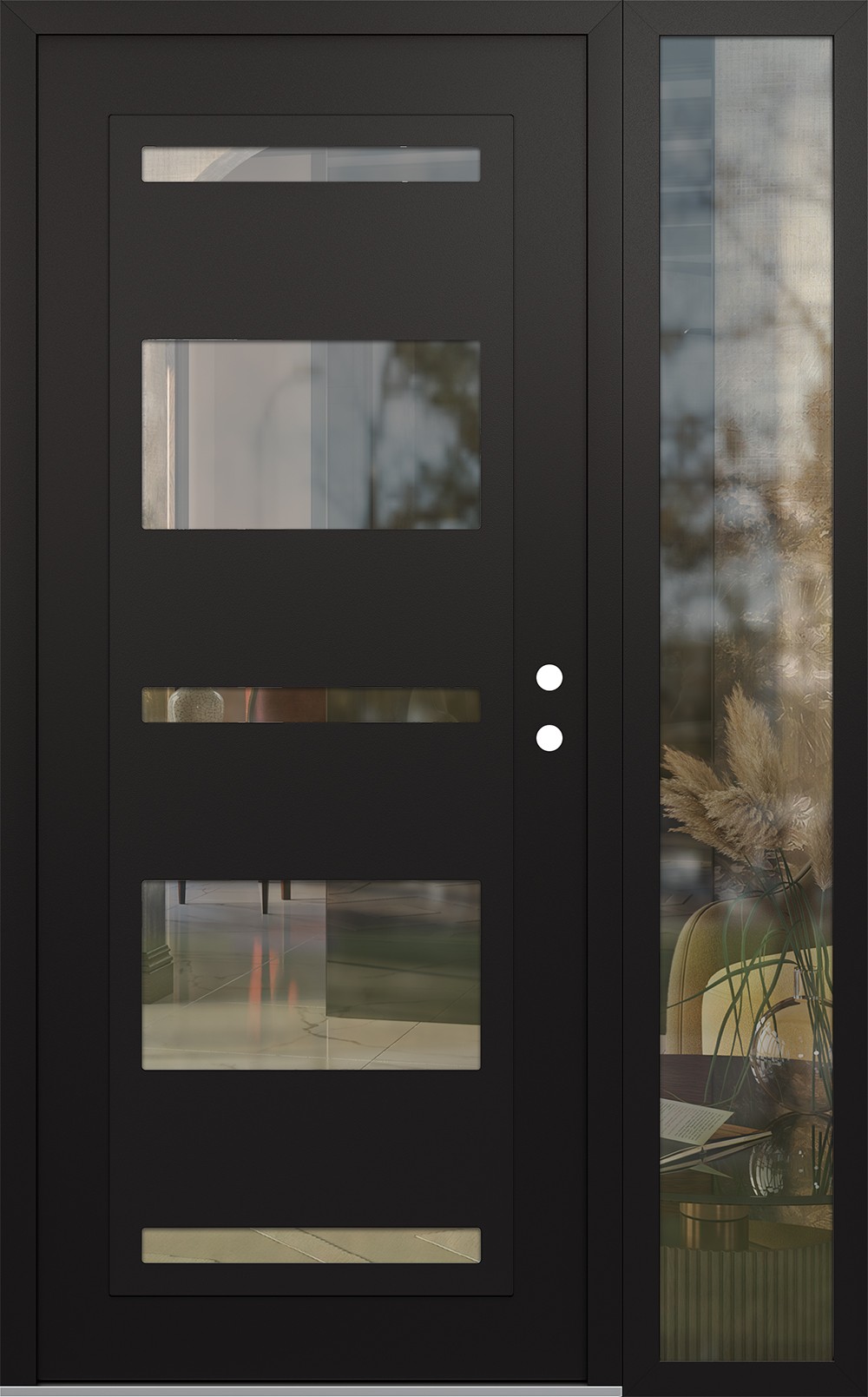 Modern Steel Front Door Diamond C10 50" x 80" black/black clear Glass Panel black LHI with Sidelite clear Glass