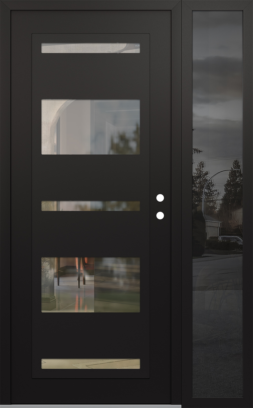 Modern Steel Front Door Diamond C10 50" x 80" black/black clear Glass Panel black LHI with Sidelite mirrored Glass