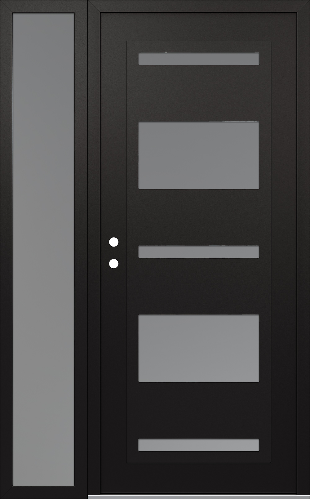 Modern Steel Front Door Diamond C10 50" x 80" black/white frosted Glass Panel black RHI with Sidelite frosted Glass