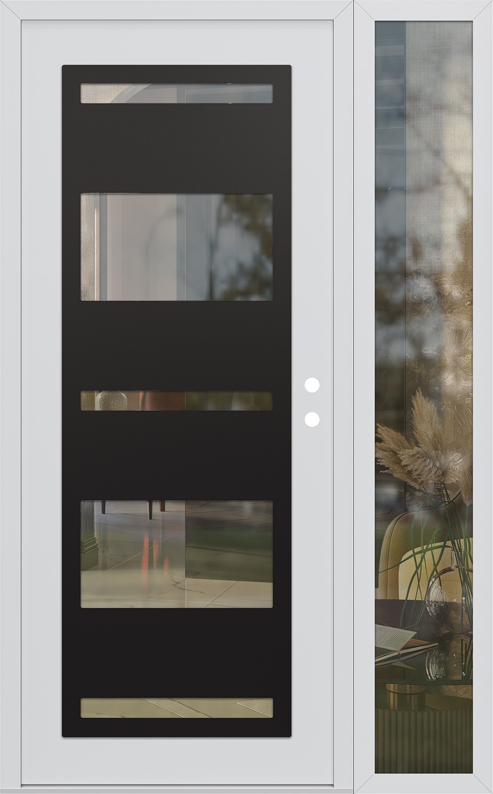 Modern Steel Front Door Diamond C10 50" x 80" white/white clear Glass Panel black LHI with Sidelite clear Glass