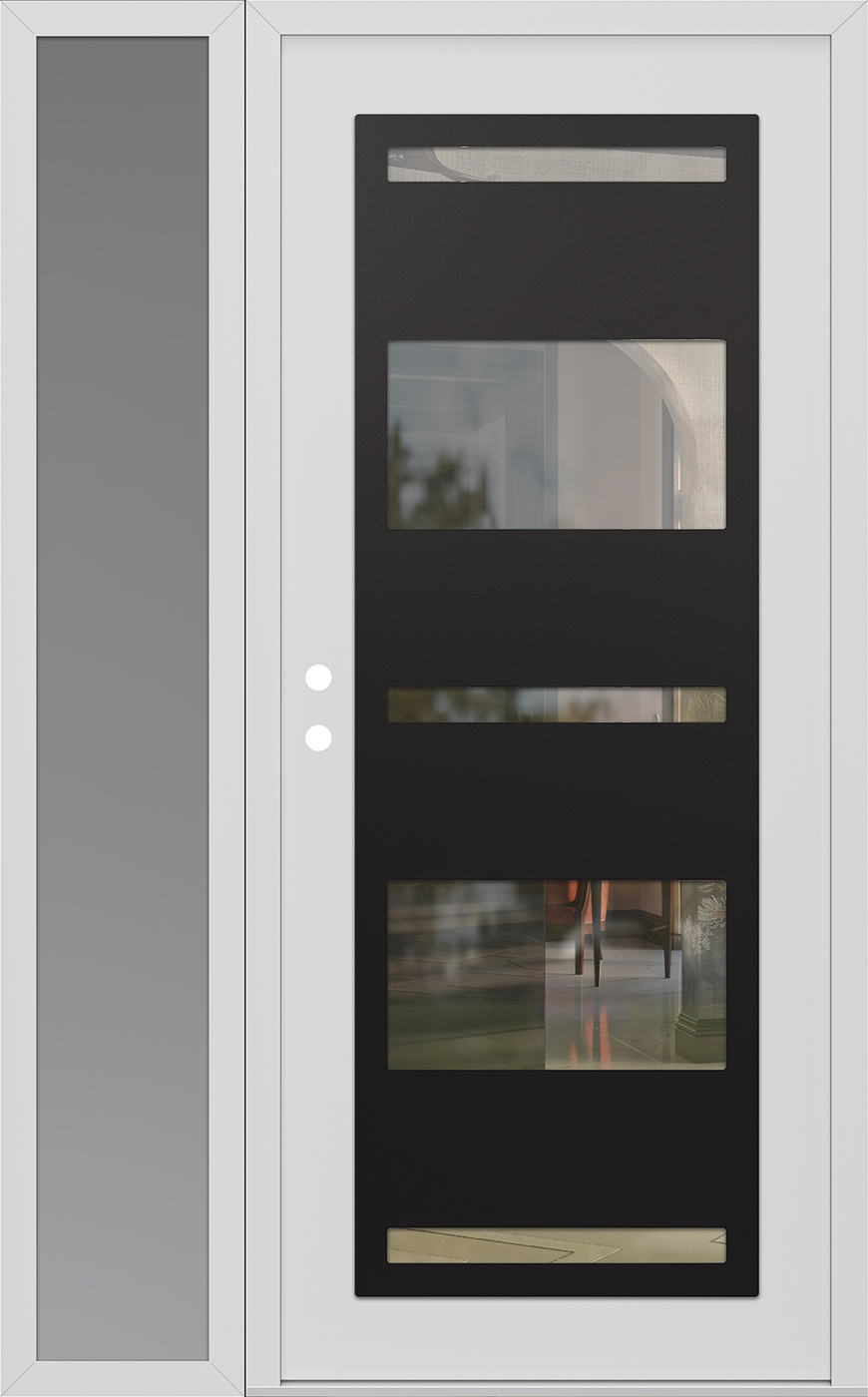 Modern Steel Front Door Diamond C10 50" x 80" white/white clear Glass Panel black RHI with Sidelite frosted Glass