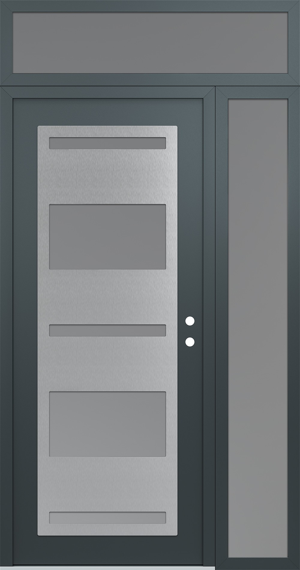 Modern Steel Front Door Diamond C10 50" x 96" anthracite/anthracite frosted Glass Panel stainless steel LHI with Sidelite and Transom frosted Glass