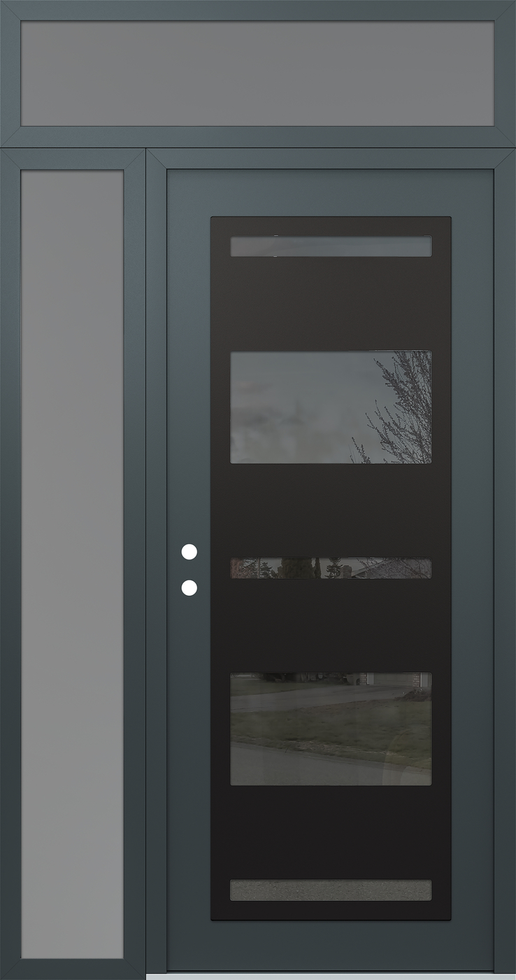 Modern Steel Front Door Diamond C10 50" x 96" anthracite/anthracite mirrored Glass Panel black RHI with Sidelite and Transom frosted Glass