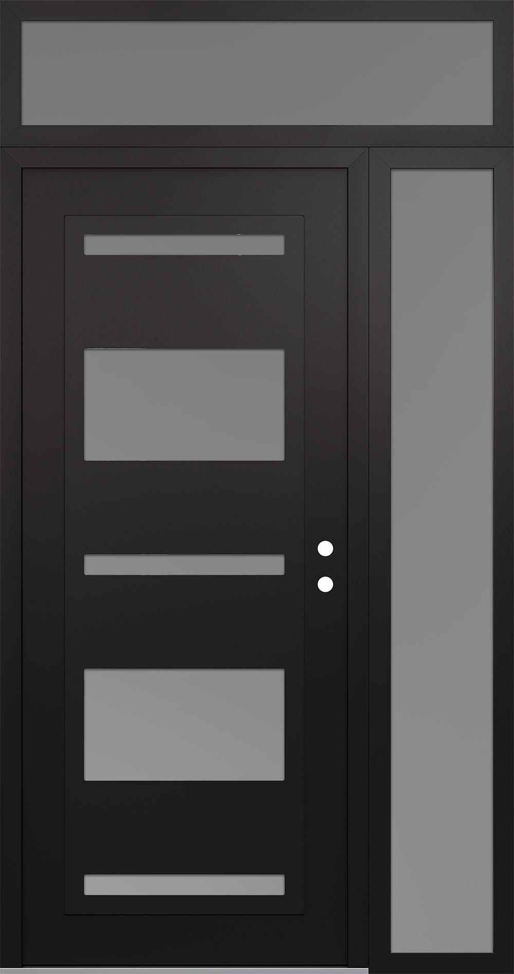 Modern Steel Front Door Diamond C10 50" x 96" black/white frosted Glass Panel black LHI with Sidelite and Transom frosted Glass