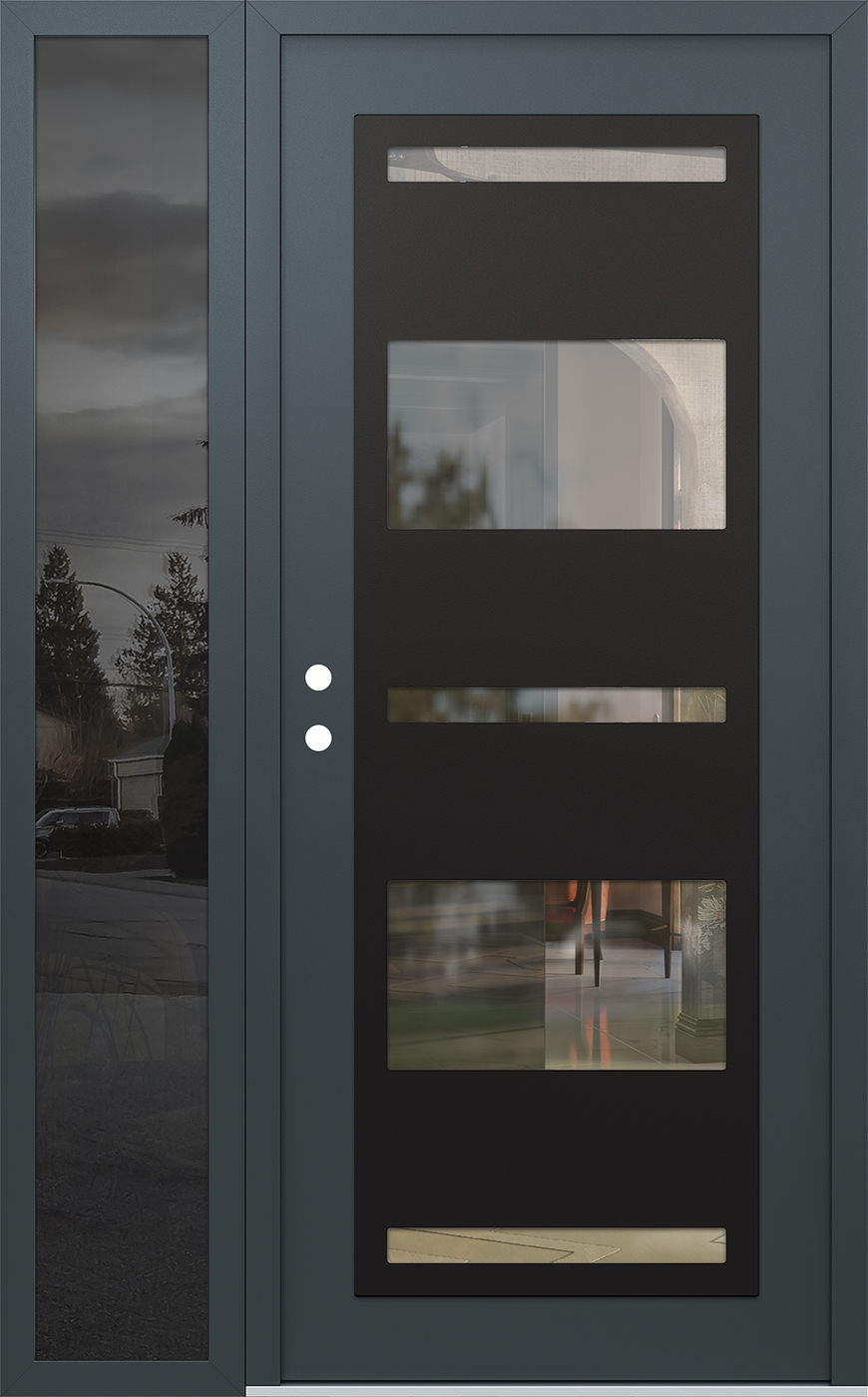 Modern Steel Front Door Diamond C10 52" x 80" anthracite/anthracite clear Glass Panel black RHI with Sidelite mirrored Glass