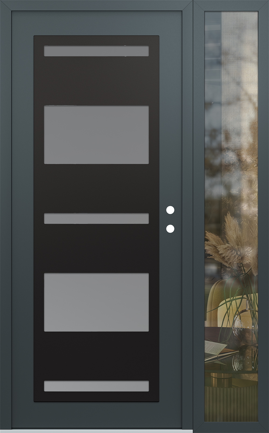 Modern Steel Front Door Diamond C10 52" x 80" anthracite/anthracite frosted Glass Panel black LHI with Sidelite clear Glass