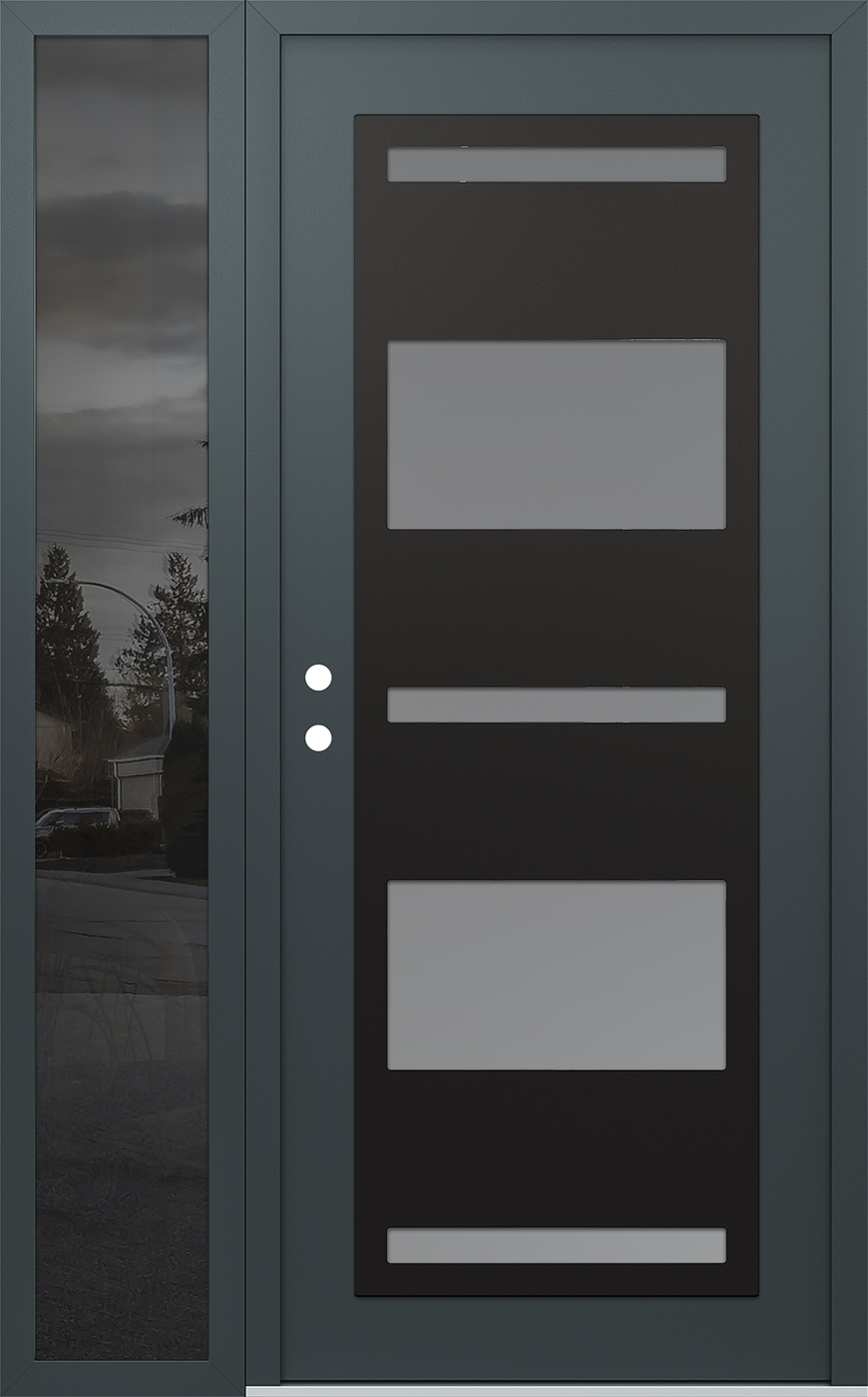 Modern Steel Front Door Diamond C10 52" x 80" anthracite/anthracite frosted Glass Panel black RHI with Sidelite mirrored Glass