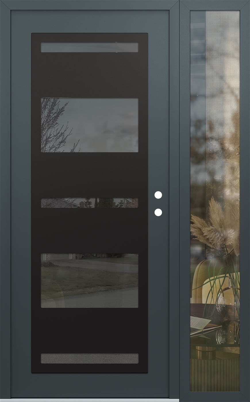 Modern Steel Front Door Diamond C10 52" x 80" anthracite/anthracite mirrored Glass Panel black LHI with Sidelite clear Glass