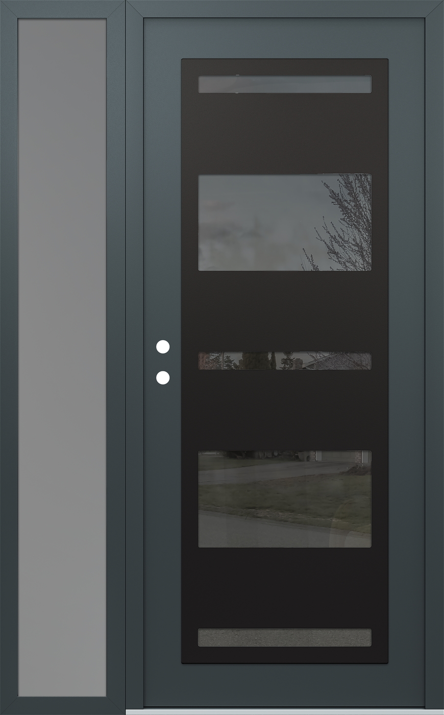 Modern Steel Front Door Diamond C10 52" x 80" anthracite/anthracite mirrored Glass Panel black RHI with Sidelite frosted Glass