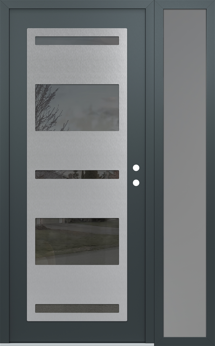 Modern Steel Front Door Diamond C10 52" x 80" anthracite/anthracite mirrored Glass Panel stainless steel LHI with Sidelite frosted Glass