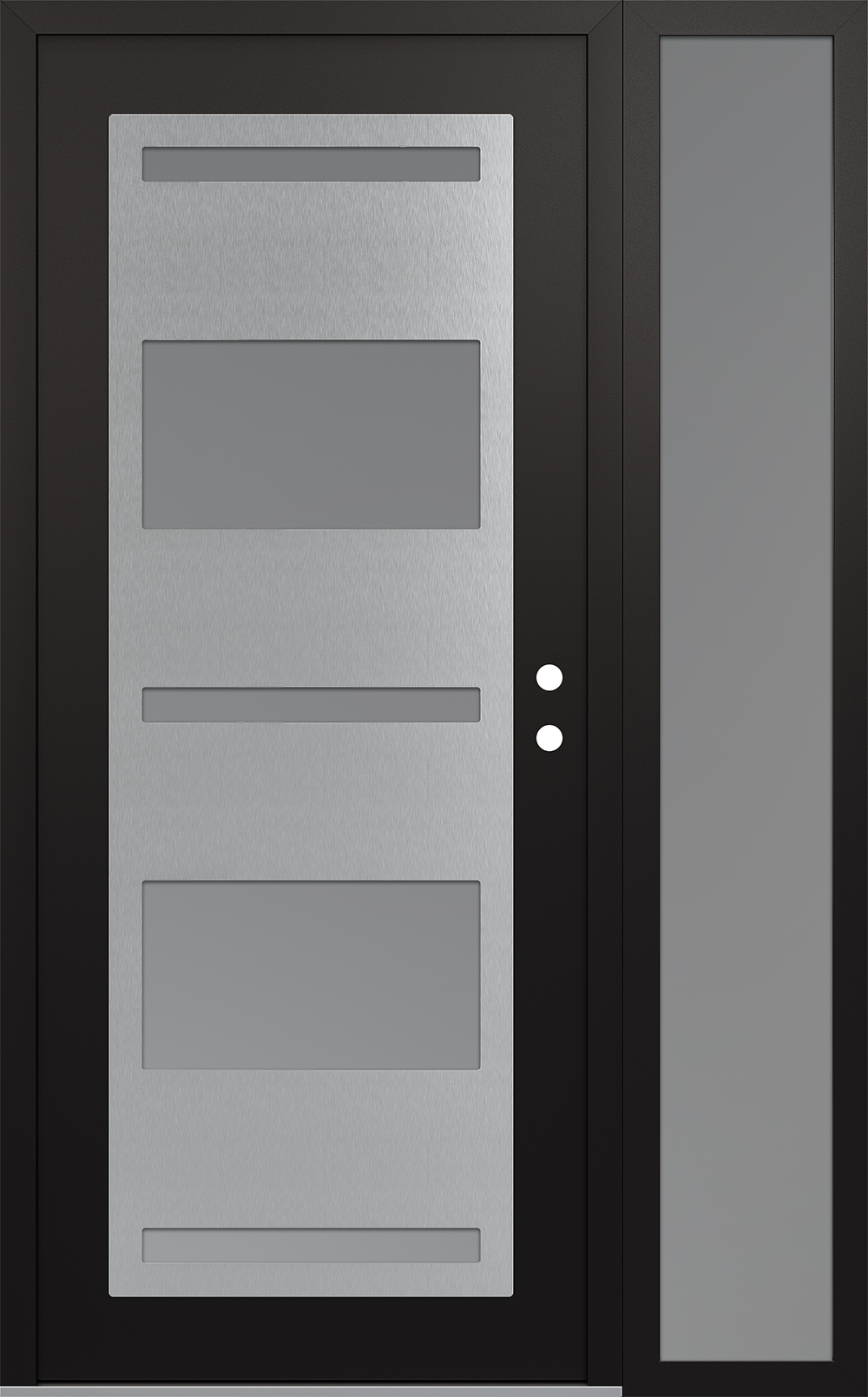 Modern Steel Front Door Diamond C10 52" x 80" black/white frosted Glass Panel stainless steel LHI with Sidelite frosted Glass