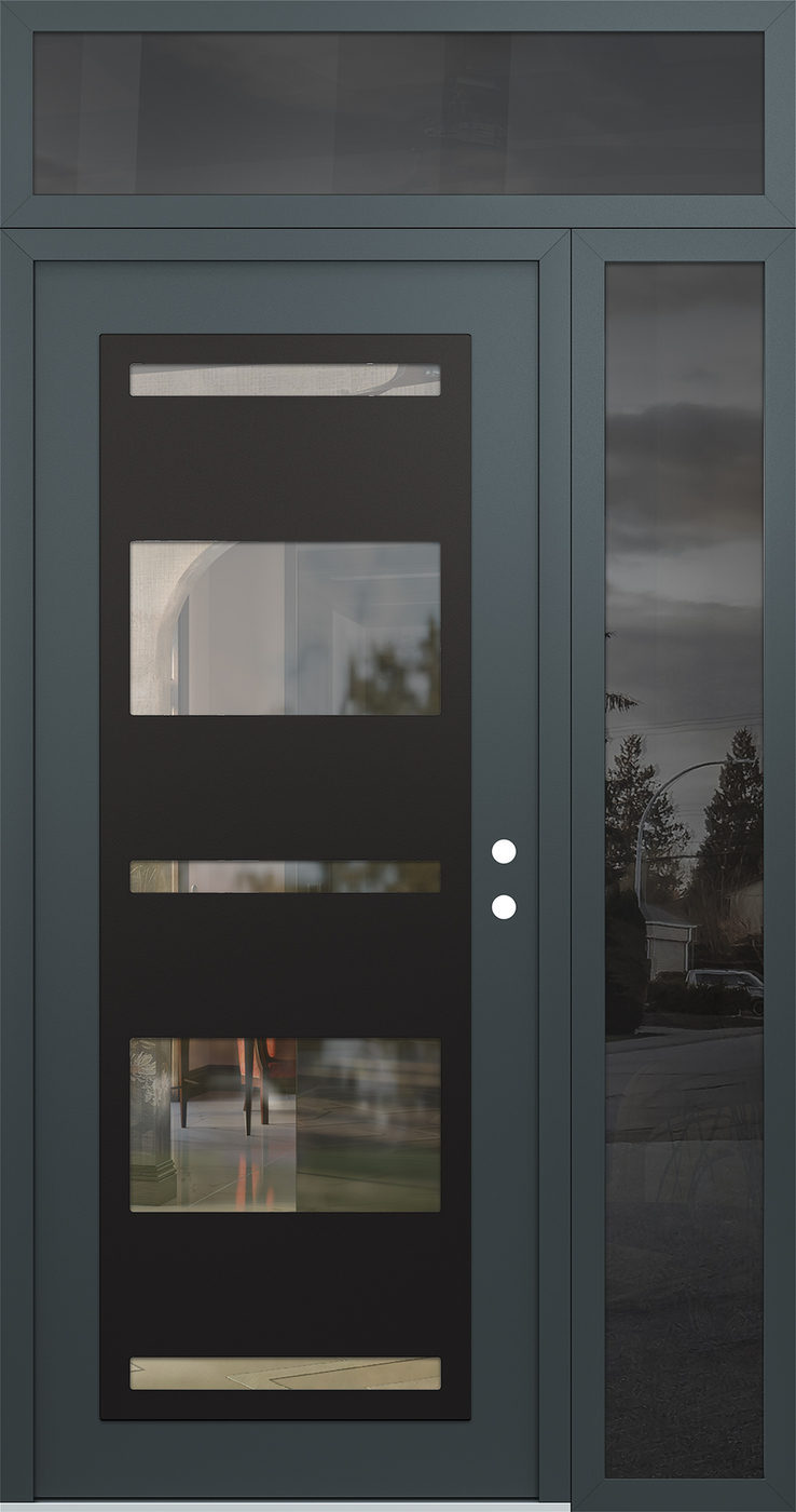 Modern Steel Front Door Diamond C10 52" x 96" anthracite/anthracite clear Glass Panel black LHI with Sidelite and Transom mirrored Glass