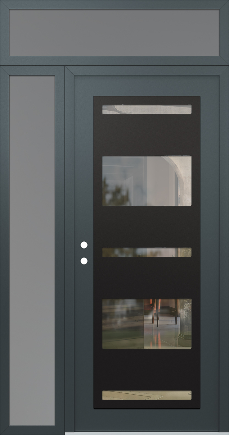 Modern Steel Front Door Diamond C10 52" x 96" anthracite/anthracite clear Glass Panel black RHI with Sidelite and Transom frosted Glass