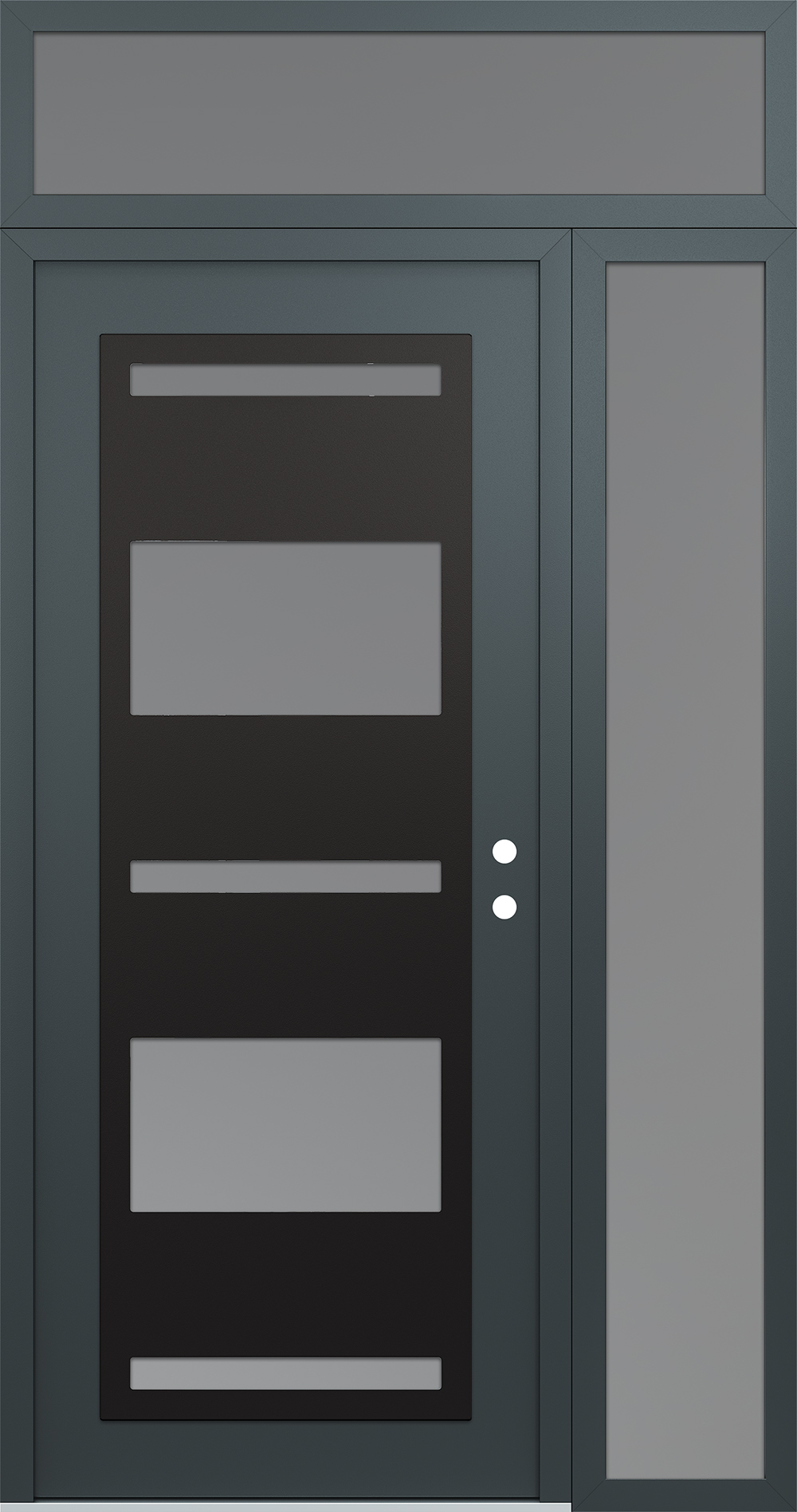 Modern Steel Front Door Diamond C10 52" x 96" anthracite/anthracite frosted Glass Panel black LHI with Sidelite and Transom frosted Glass