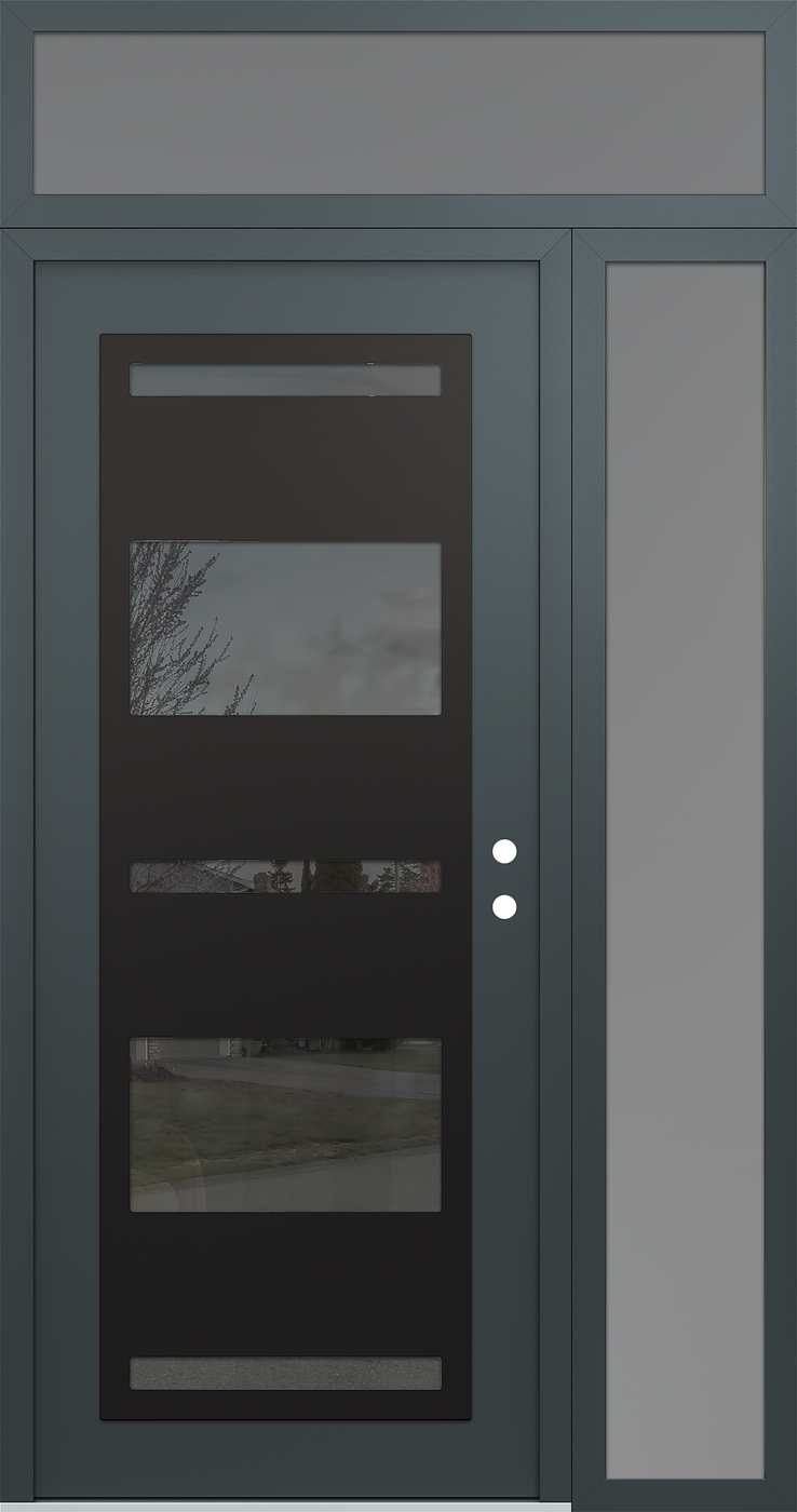 Modern Steel Front Door Diamond C10 52" x 96" anthracite/anthracite mirrored Glass Panel black LHI with Sidelite and Transom frosted Glass