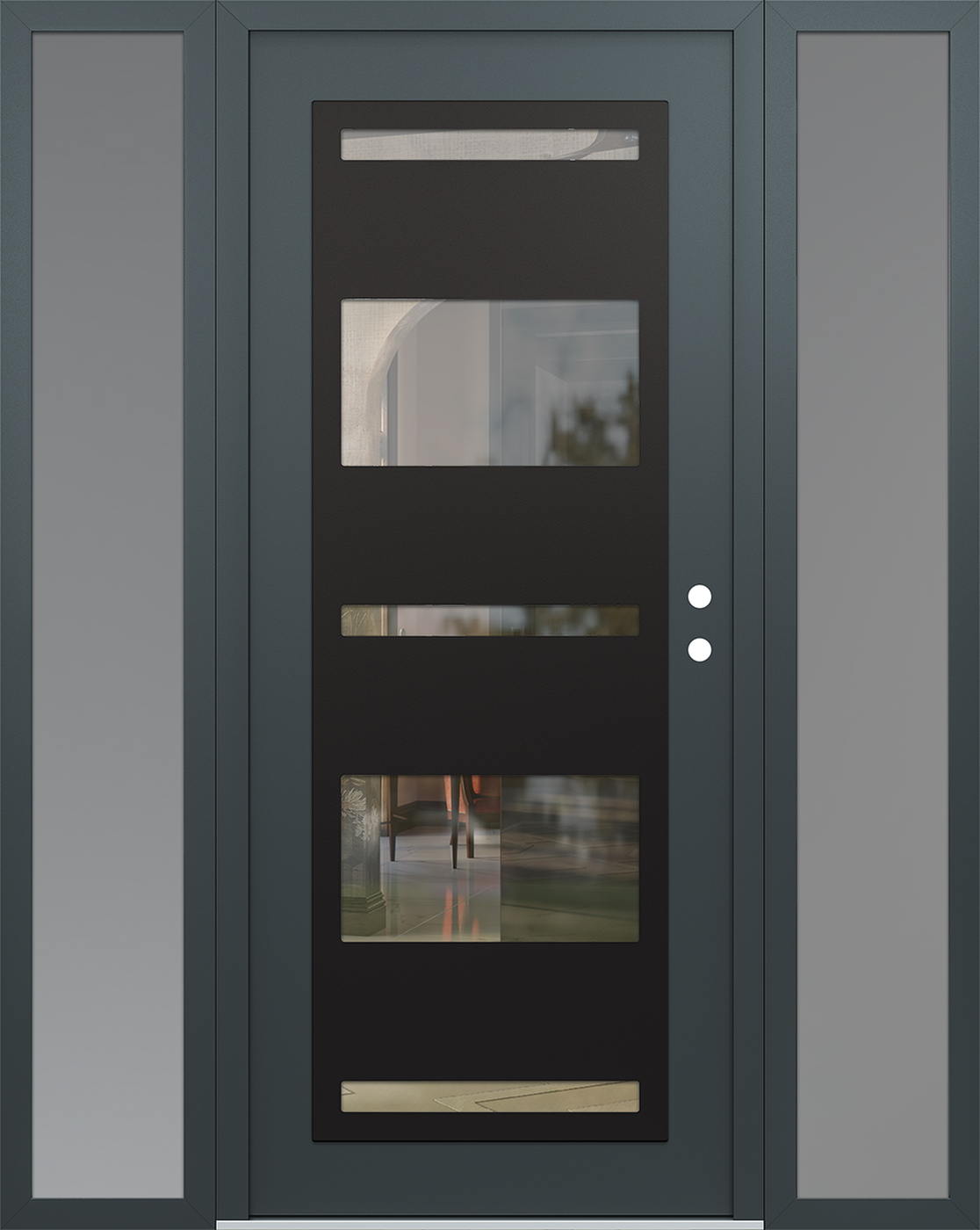 Modern Steel Front Door Diamond C10 60" x 80" anthracite/anthracite clear Glass Panel black LHI with 2 Sidelites frosted Glass