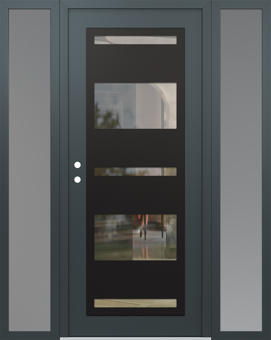 Modern Steel Front Door Diamond C10 60" x 80" anthracite/anthracite clear Glass Panel black RHI with 2 Sidelites frosted Glass