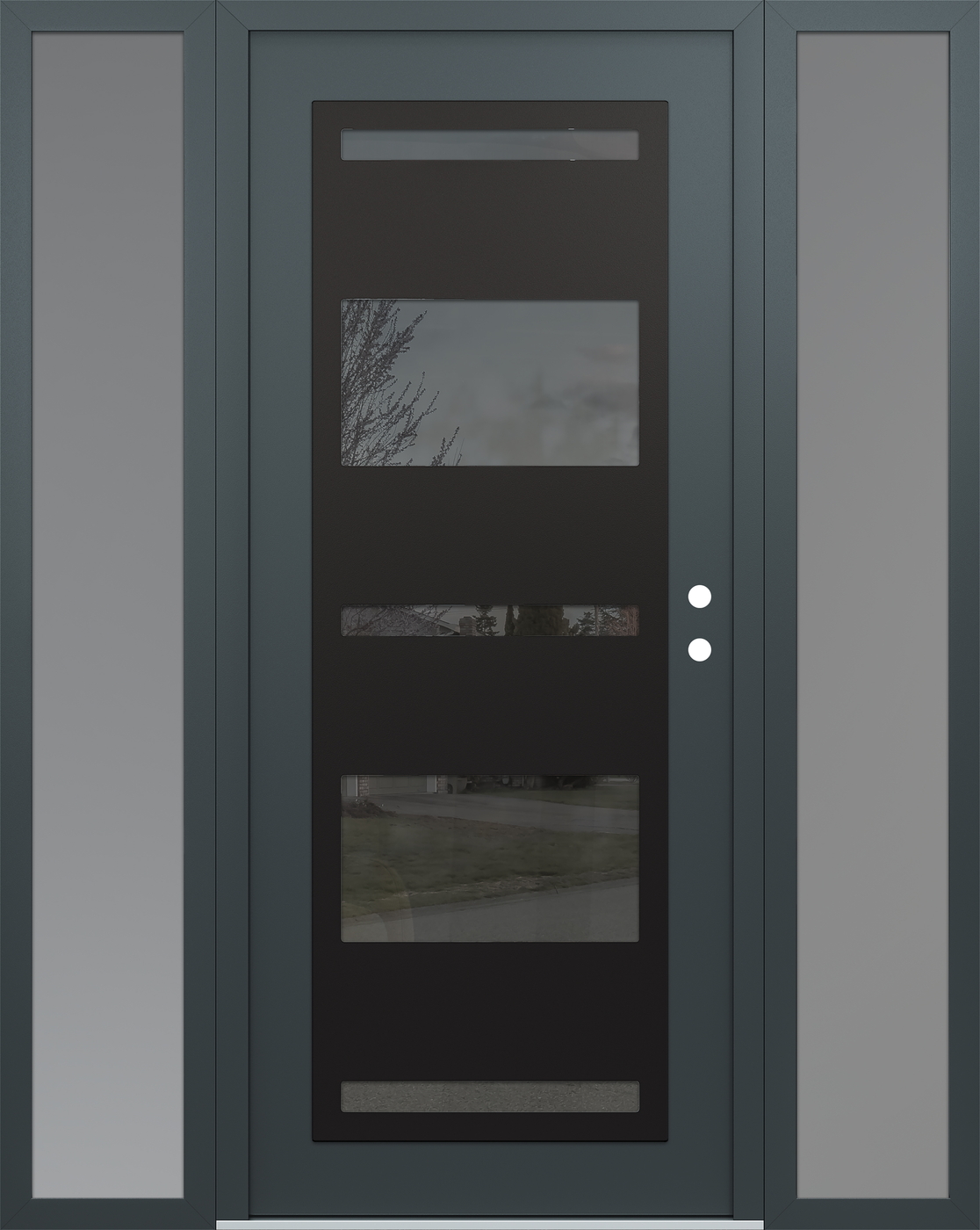 Modern Steel Front Door Diamond C10 60" x 80" anthracite/anthracite mirrored Glass Panel black LHI with 2 Sidelites frosted Glass