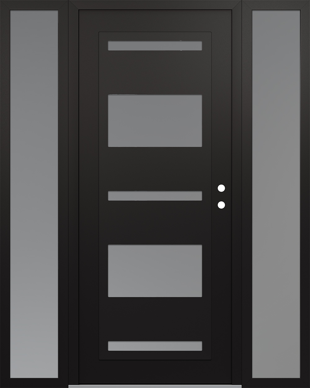 Modern Steel Front Door Diamond C10 60" x 80" black/white frosted Glass Panel black LHI with 2 Sidelites frosted Glass