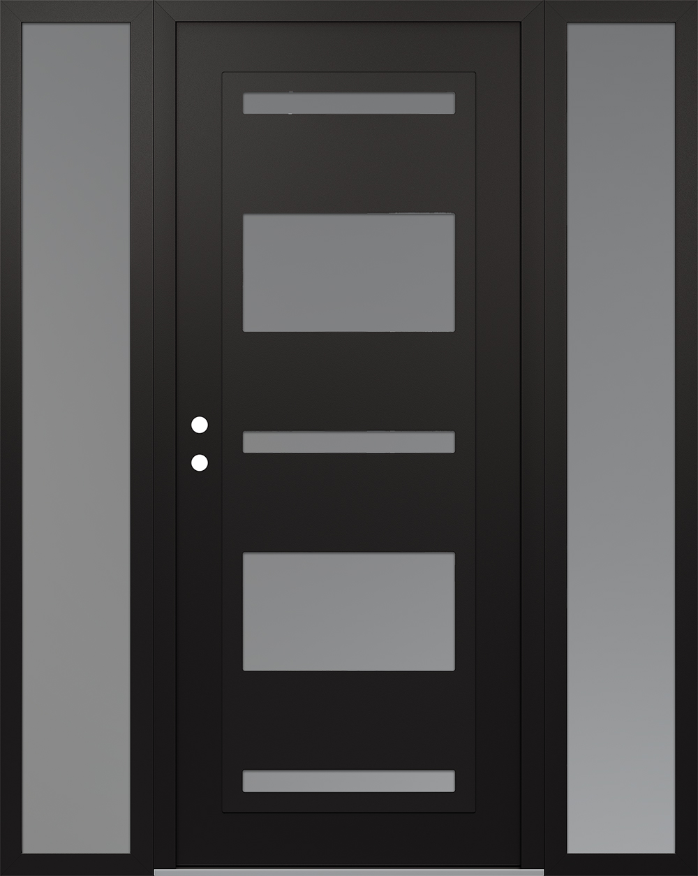 Modern Steel Front Door Diamond C10 60" x 80" black/white frosted Glass Panel black RHI with 2 Sidelites frosted Glass