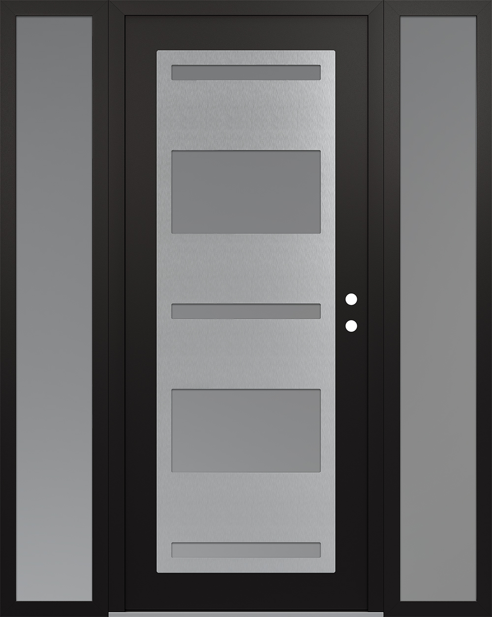 Modern Steel Front Door Diamond C10 60" x 80" black/white frosted Glass Panel stainless steel LHI with 2 Sidelites frosted Glass
