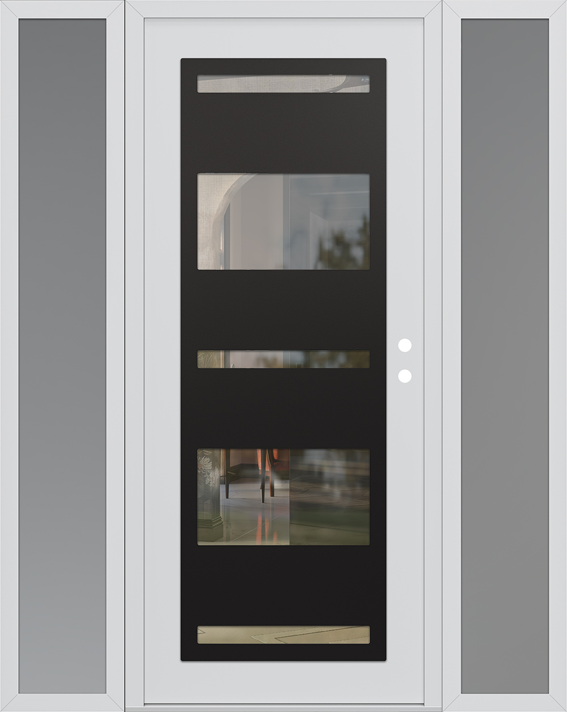 Modern Steel Front Door Diamond C10 60" x 80" white/white clear Glass Panel black LHI with 2 Sidelites frosted Glass