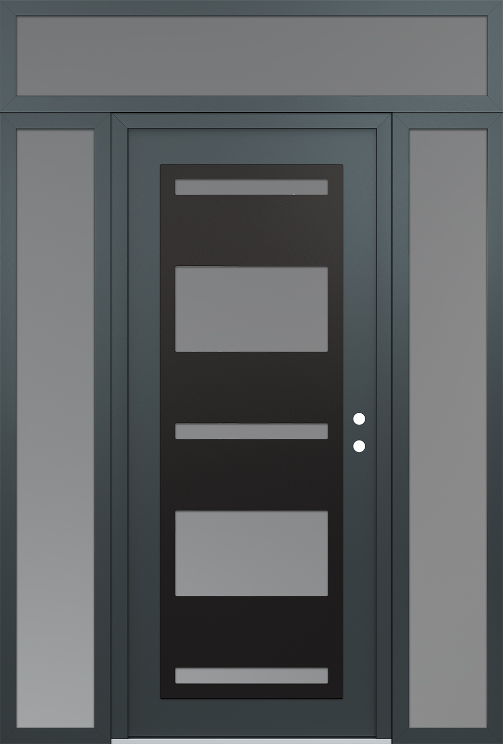 Modern Steel Front Door Diamond C10 60" x 96" anthracite/anthracite frosted Glass Panel black LHI with 2 Sidelites and Transom frosted Glass