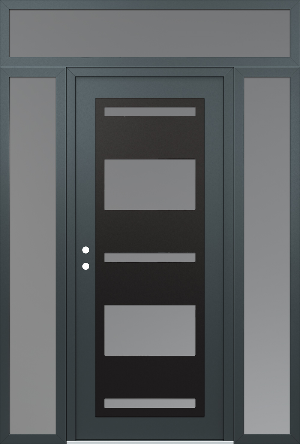 Modern Steel Front Door Diamond C10 60" x 96" anthracite/anthracite frosted Glass Panel black RHI with 2 Sidelites and Transom frosted Glass