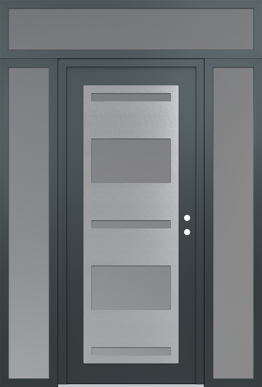 Modern Steel Front Door Diamond C10 60" x 96" anthracite/anthracite frosted Glass Panel stainless steel LHI with 2 Sidelites and Transom frosted Glass