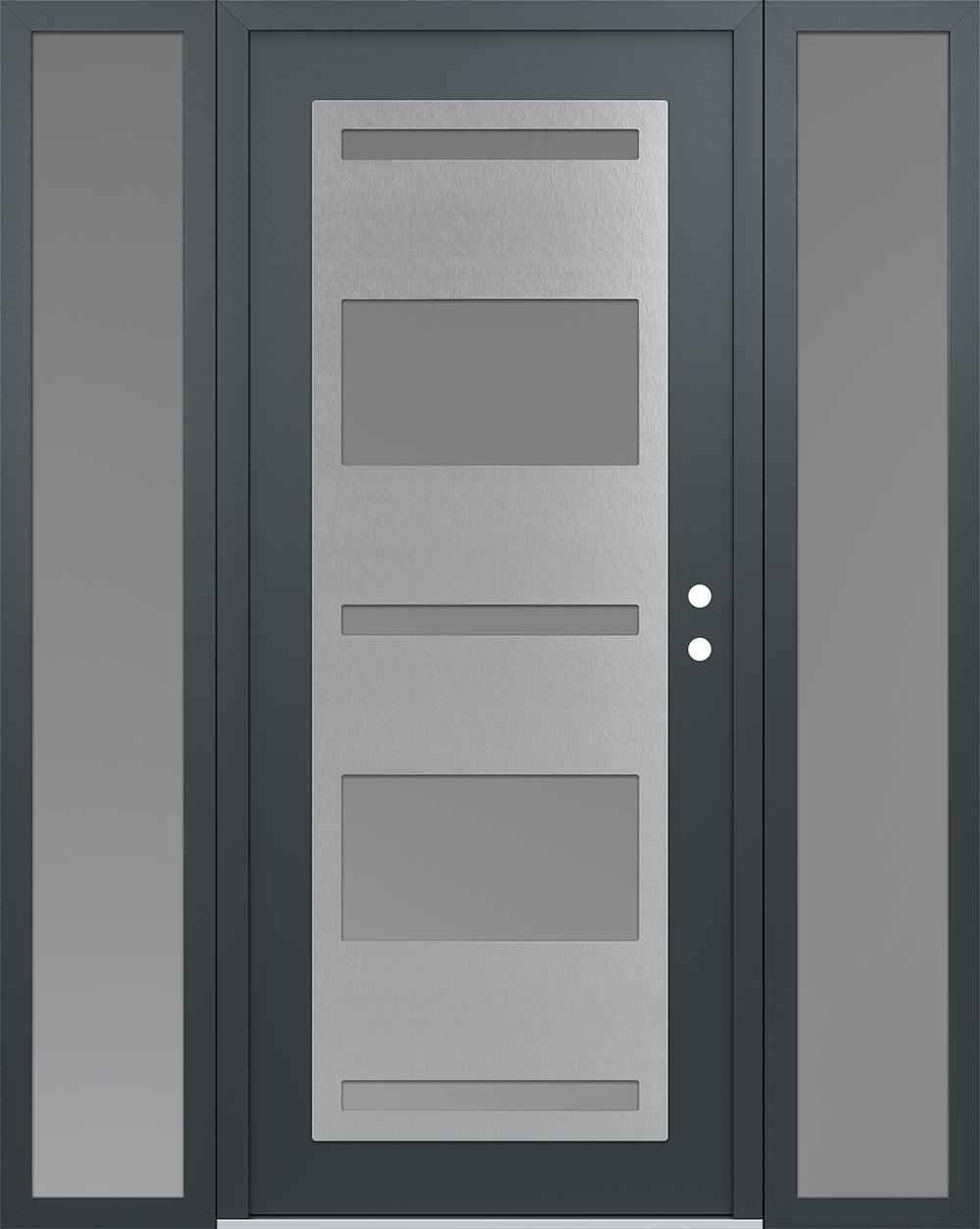 Modern Steel Front Door Diamond C10 64" x 80" anthracite/anthracite frosted Glass Panel stainless steel LHI with 2 Sidelites frosted Glass